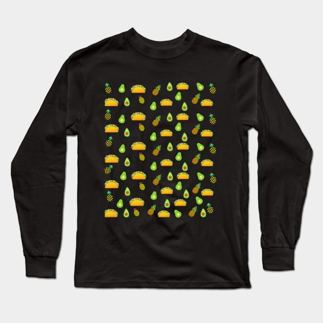 Tacos and pineapple face mask, Avocado face mask, Pineapple face mask, Tacos face mask. Long Sleeve T-Shirt by DakhaShop